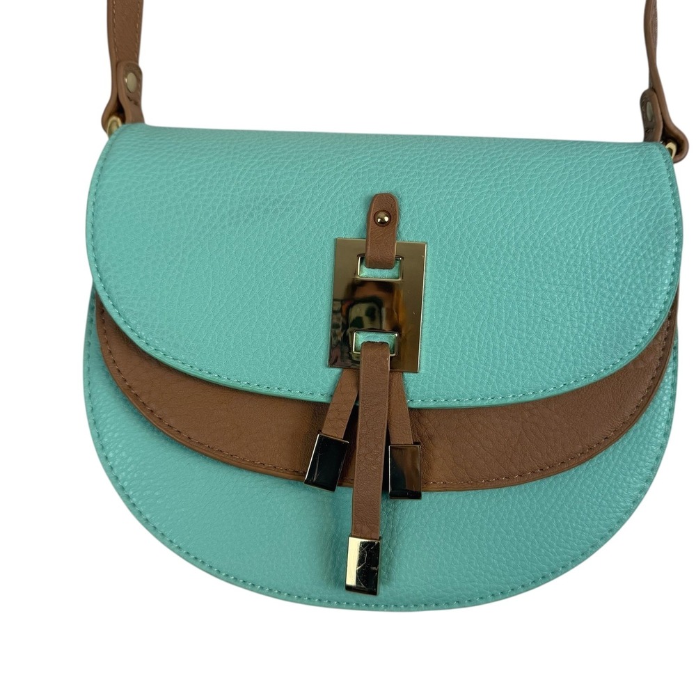 Charming Charlies Wonder Crossbody Bag Small Aquamarine Tan Tassel Saddle‎ Purse - Picture 3 of 10